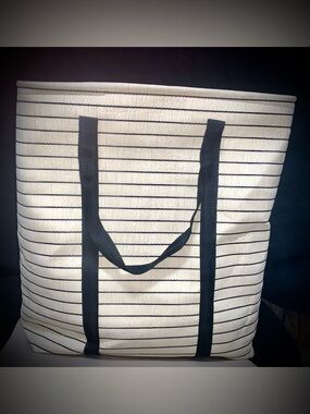 Decorative Canvas Storage Tote Basket – Cream & Black Striped